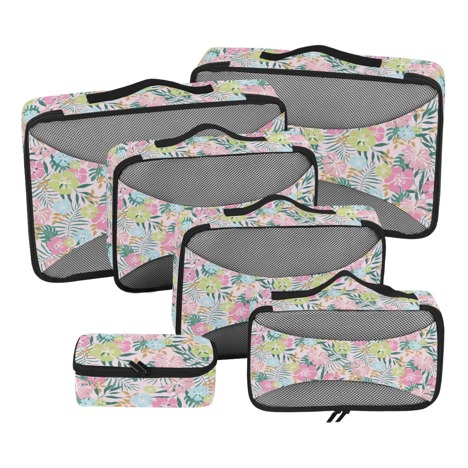 Colorful 6 PCS Suitcase Organizers Floral Tropical Clothes Compression Packing Cubes for Travel Storage