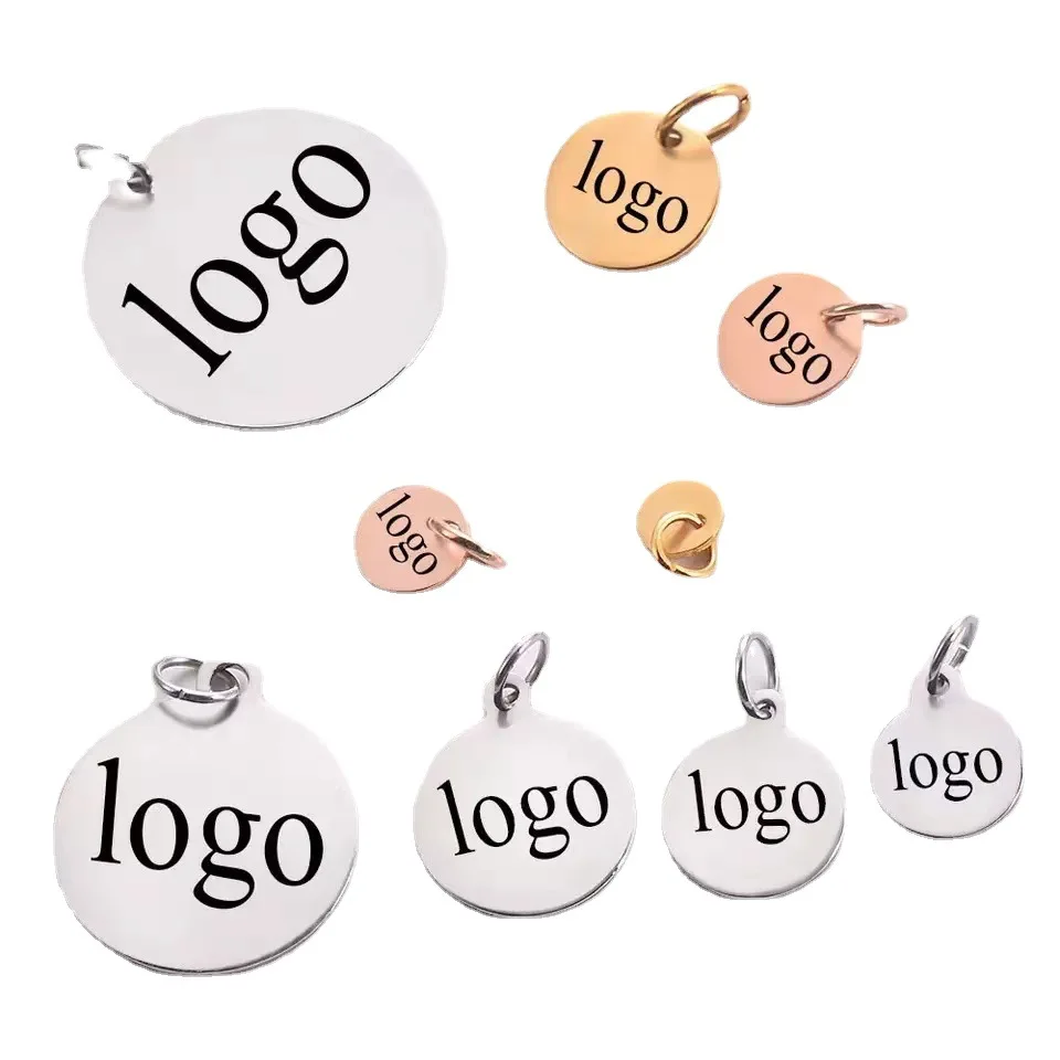 Mirror Polish Custom Designer Logo Engraved Gold Silver Black Pendant Metal Jewelry Tags Charms For Diy Necklace Bracelet