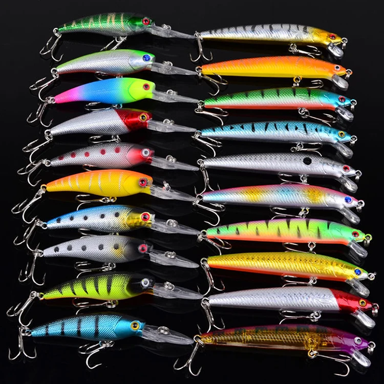 Mixed 20pcs Minnow Wobblers Fishing Baits Hard Bait Tackle Fishing Lure Set
