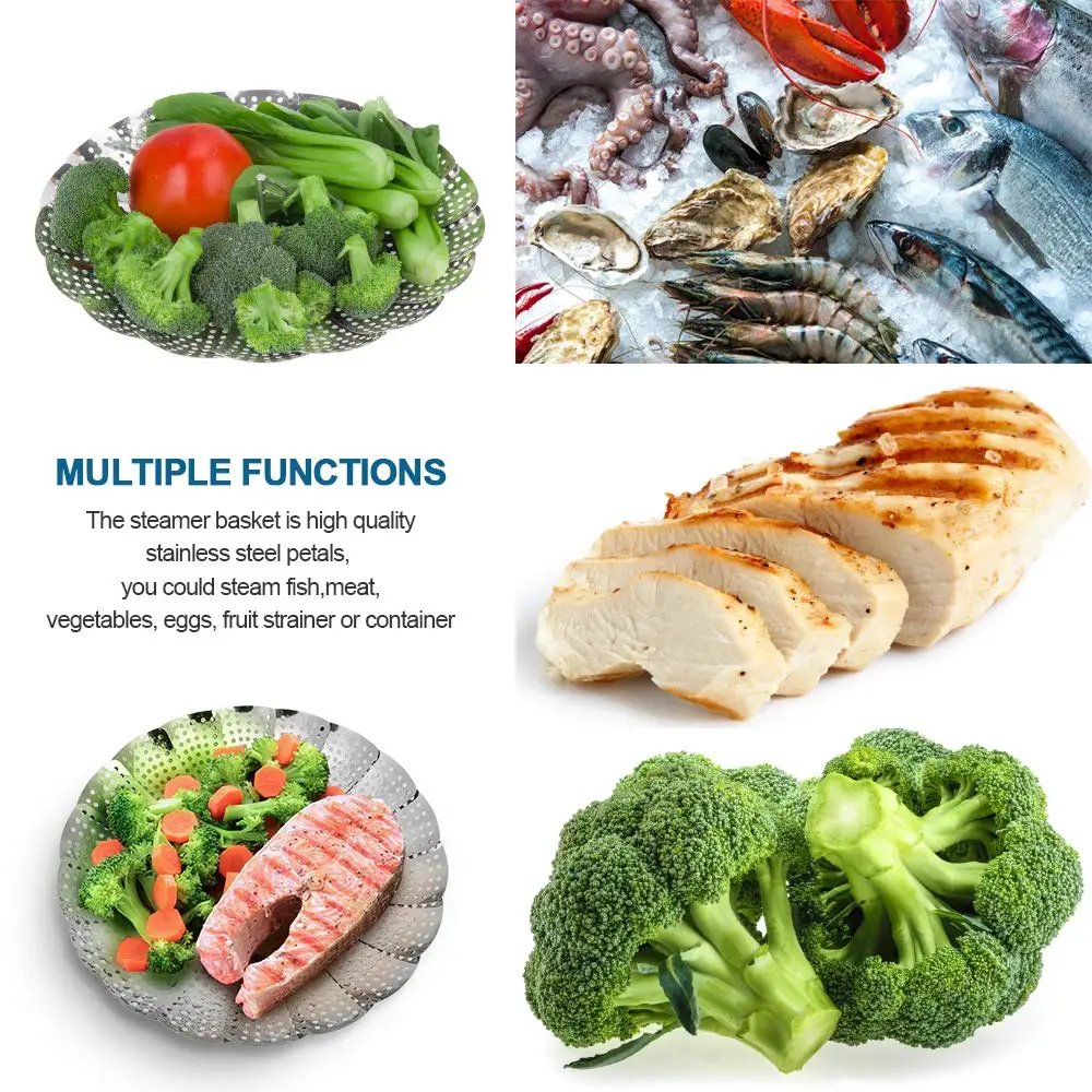 High Quality Kitchen Gadgets Stainless Steel Folding Food Basket Steamer pressure cooker accessories