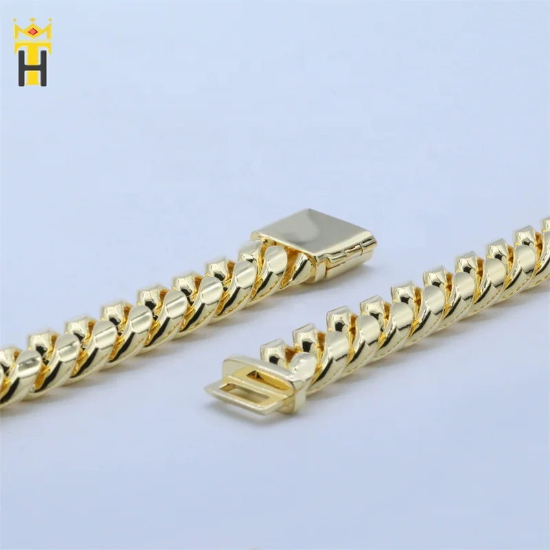 Wholesale hip hop cuban curb link mens miami stainless steel gold plated necklace cuban link chain
