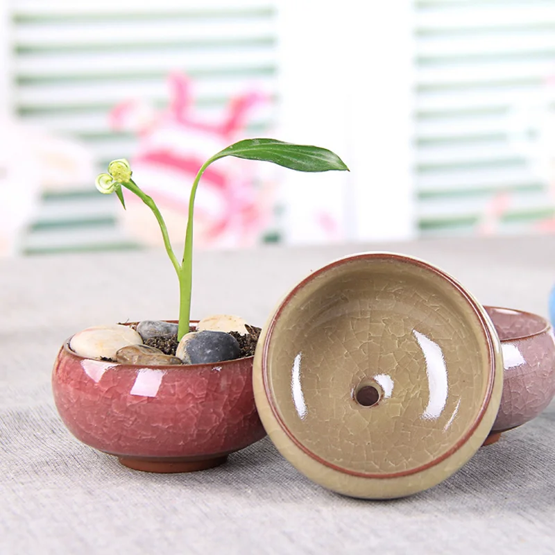 Creativity Succulent Plants Pots Mini Ice Crack Glaze Ceramics FlowerPot Garden Home Zakka Decor Craft  Flower Pot