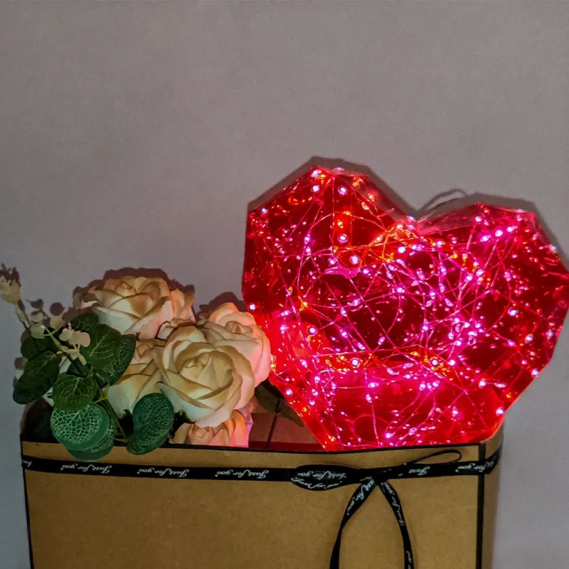 Prismatic Luminous 3D Heart LED Lighting Wedding Party Valentines Day Decoration Iridescent Rechargeable Led LOVE Heart Light