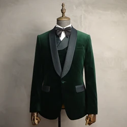 MTM Bespoke Velvet Tuxedo Custom Wedding Jacket  For Man Luxuriant Shawl Lapel Green Mens Dress Blazers For Groom