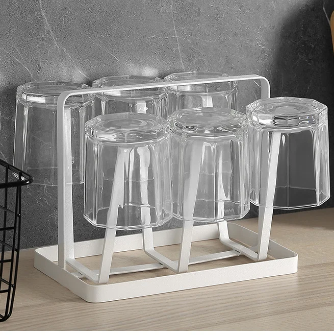 White Black Portable Mug Organizer Bottle Drying Holder Tree 6 Glass Cups Holder Non-Slip Metal Kitchen Rack