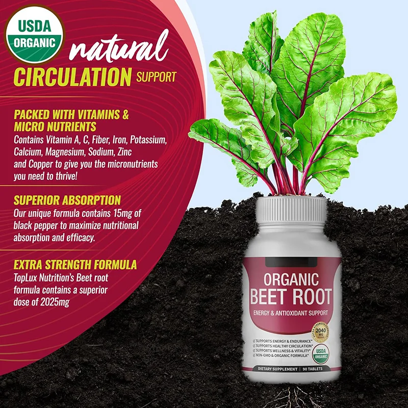 Organic Beet Root Powder Tablets  Natural Nitric Oxide Beets to Support  Energy  Black Pepper Better Absorption Non GMO