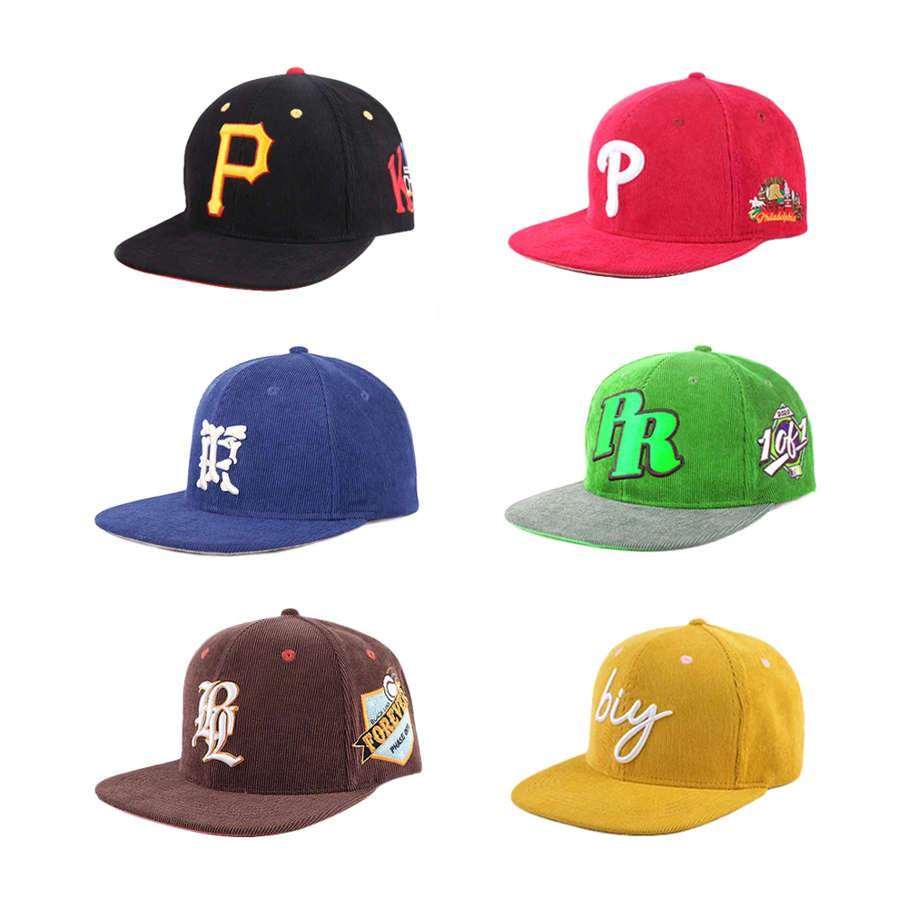Wholesale snap back Caps Mens Stylish Brim corduroy Snapback Cap Hip Hop Baseball Hat Fitted Cap