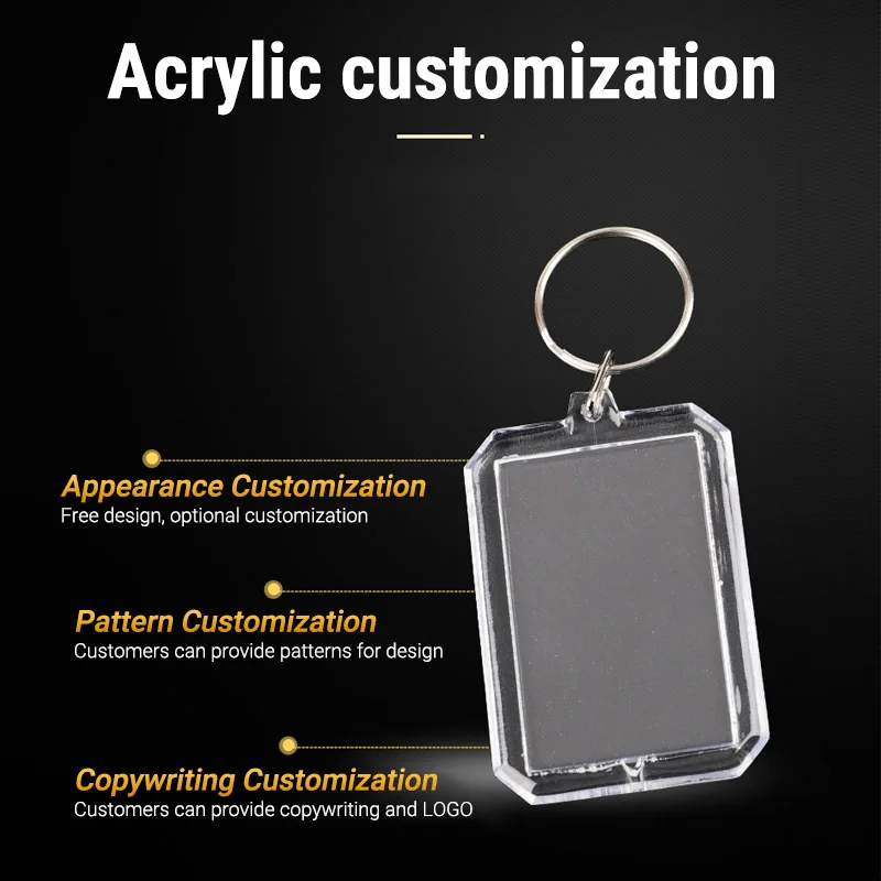 Wholesale octagonal blank acrylic picture frame keychain diy creative open lid transparent keychain