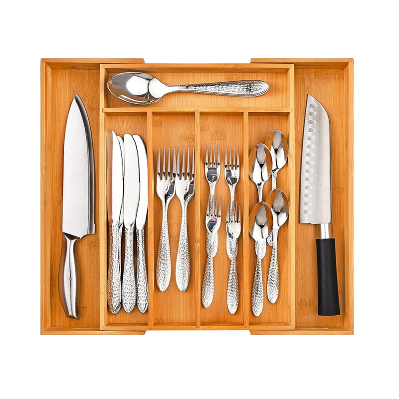 Silverware Cabinet Organizer for Utensils Cutlery Utility cutlery tray Removable Dividers wood bamboo Kitchen Drawer Organizer