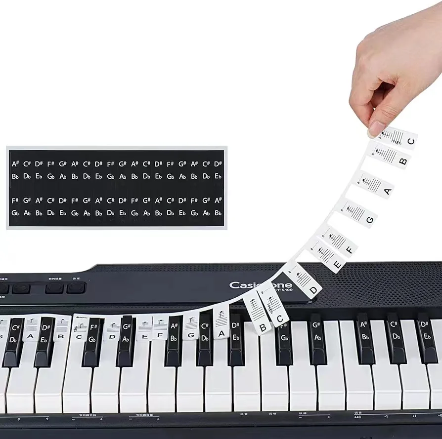 Removable Piano Notes Guide Beginner Learning 61/88 Key Full Size Silicone Piano Key Stickers