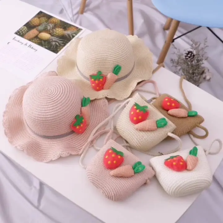 Шляпа соломенная детская с сумочкой дышащая Солнцезащитная Панама морковкой клубникой для детей