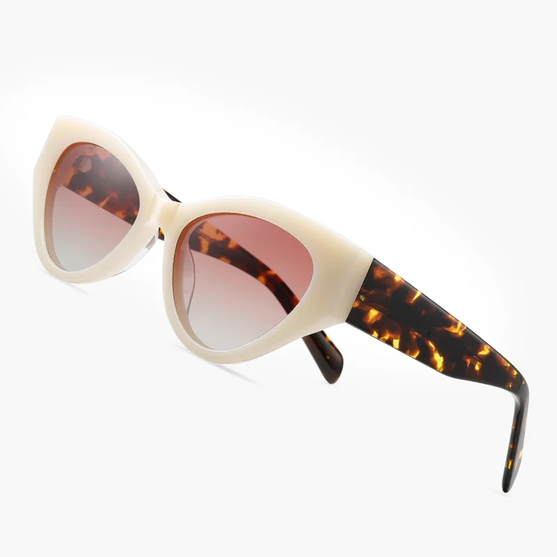 Fashionable Cat Eye Oval Shape Sunglasses for Female with Solid Build Weighty Feel Pure Acetate Design for Outdoor Activities