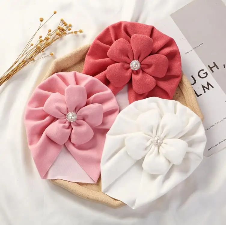 Ms-291 Baby Hat Flower Bow Hats Faux Cashmere Newborn Baby Princess Cute Turban Hat Children Solid Color Cap Hair Accessories
