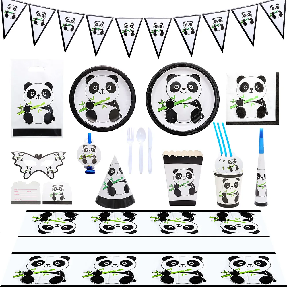Palmy Panda Birthday Party Supplies Children Cartoon Paper Plate Decoration Disposable Straw Blowing Dragon Paper Cup Tableware