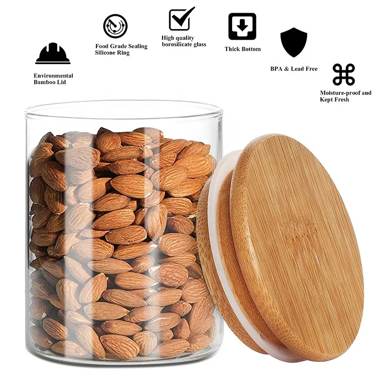 Kitchen Food Storage & Container Clear Borosilicate Airtight Glass Jar With Bamboo Lid