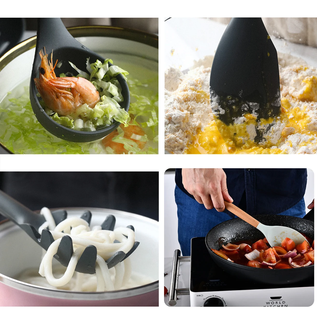 Hot Sale 12pcs Cooking Tools Sustainable Household kitchen accessories wooden handle non-stick Silicone kitchen Utensil Set