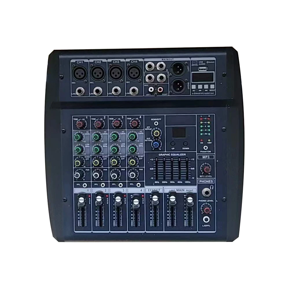 Микшер с фантомным питанием, 4-канальный усилитель USB для ди-Джея, караоке, аудио микшер с поддержкой USB-карты памяти для производительности, 48 В