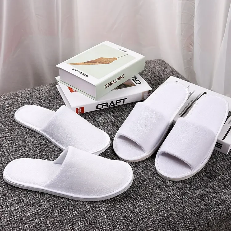 Customized colors guest slippers wholesale white cotton bulk eco friendly luxury disposable hotel slippers for women with logo