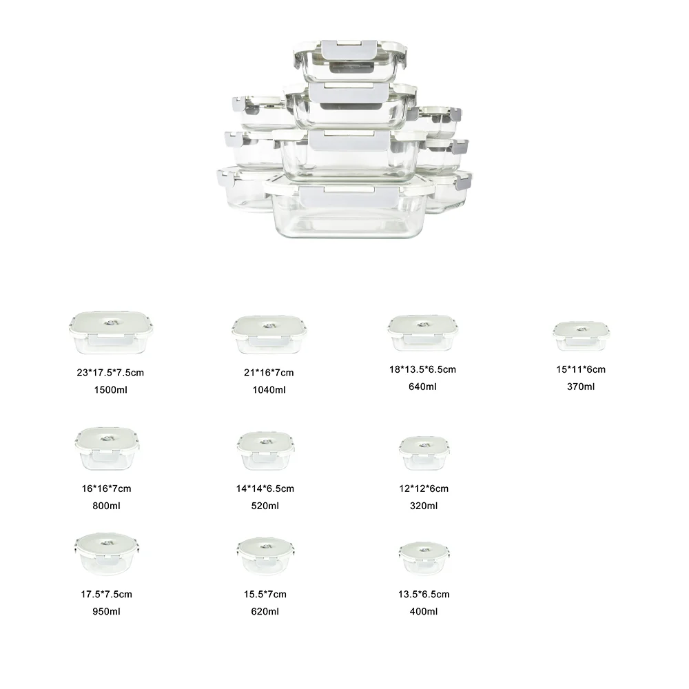 Wholesale 10 Piece Keep Fresh Leakproof Meal Prep Box Borosilicate Glass Food Storage Set Container