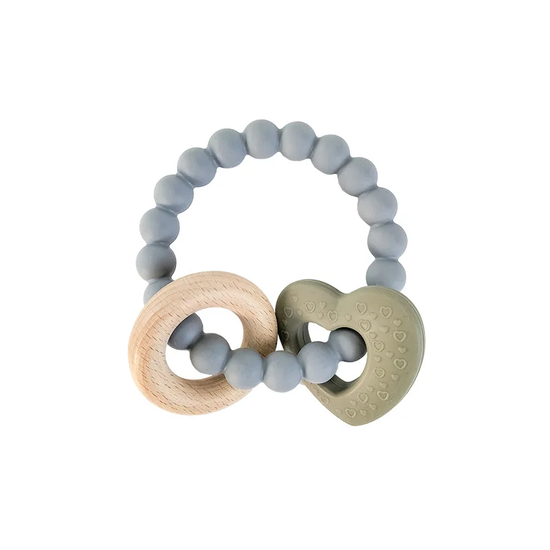 Food Grade 100% Silicone Teething Ring Teether Toy Heart Shape Baby Soft Teething Toy With Silicone Ring