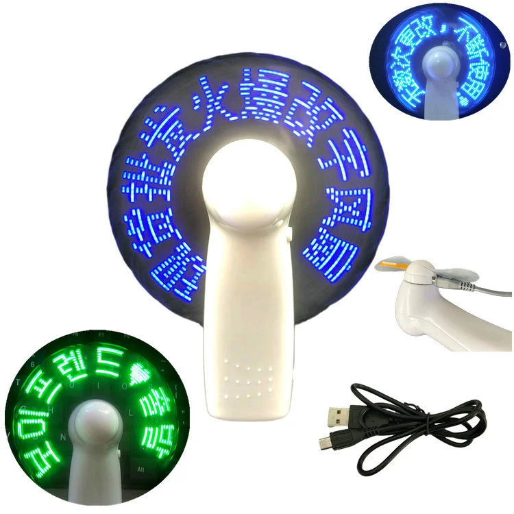 Portable Handheld Mini Flash Fan LED Luminous Fan with Flash Text Display Effect LED Message Fan for Gift Concert Sports Meeting
