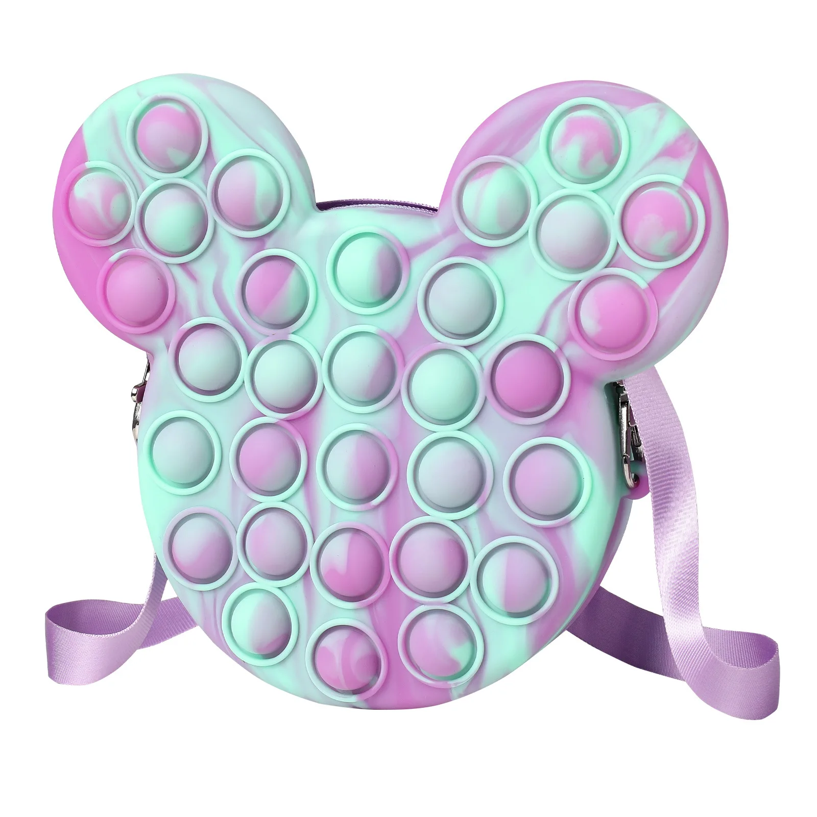 EE319 Push Fidget Bubble Coin Purse Stress Relief Sensory Totes Tie Dye Cartoon Mouse Push Bubble Bags Silicone Fidget Handbags
