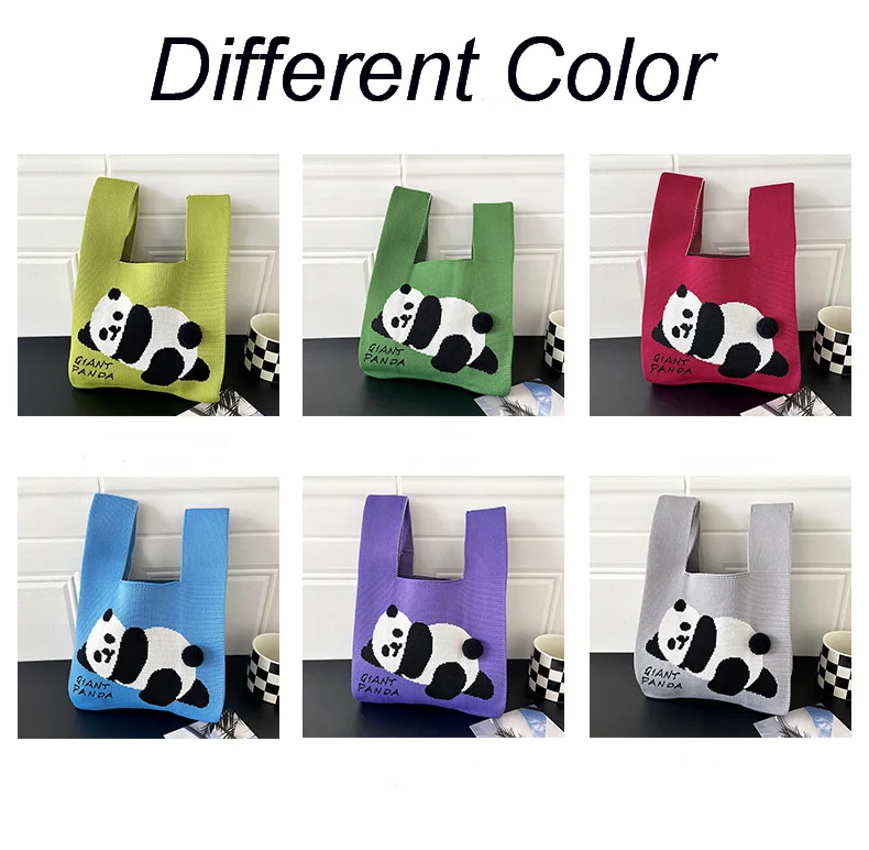 Portable wrist knitting phone key storage woven pouch fashion panda pattern giveaway gift knit tote bag