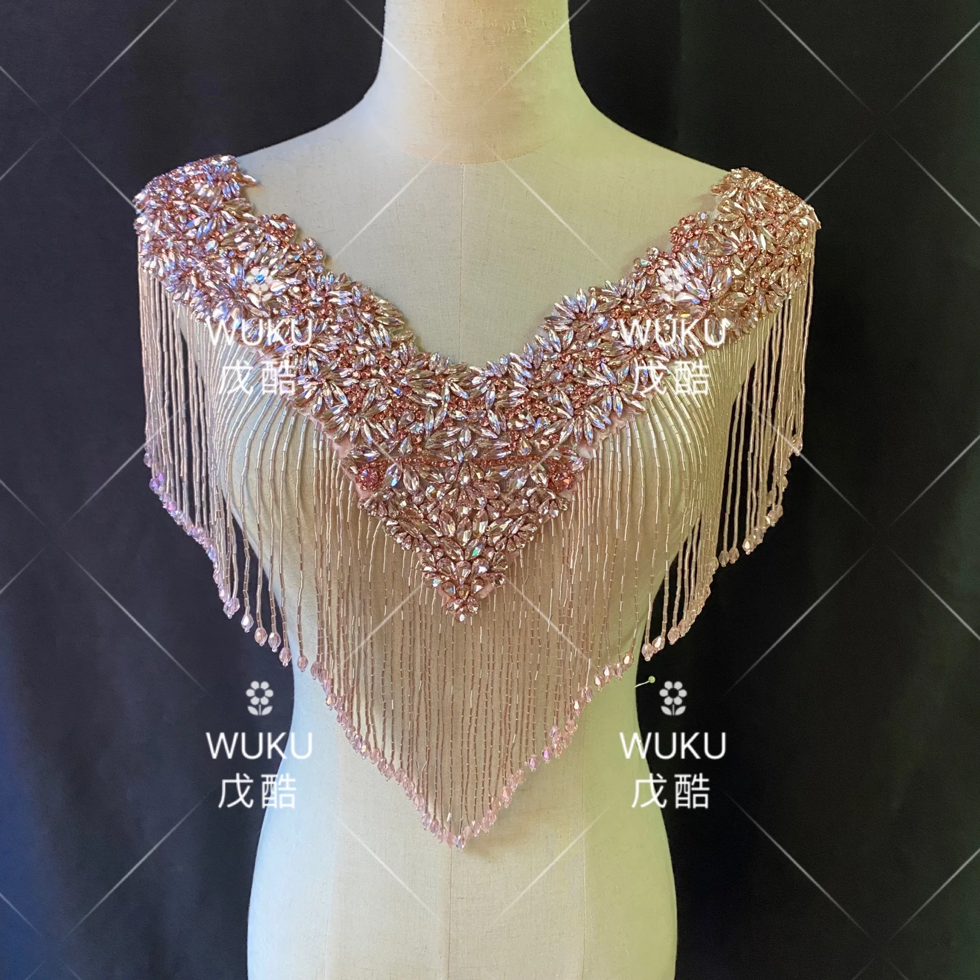 2022 wuku bling bling crystal bolero with tassel fringe in pink