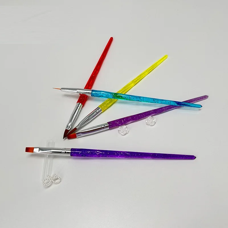 5PCS Professional Nylon Hair Nail Art Design Brush Set with Acrylic Colorful Glitter Penholder