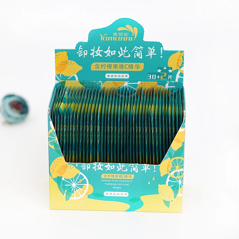 Private label Lemon fruit vitamin C ultra soft makeup remove  pad wipes  for Eye and Mouth Cleaning