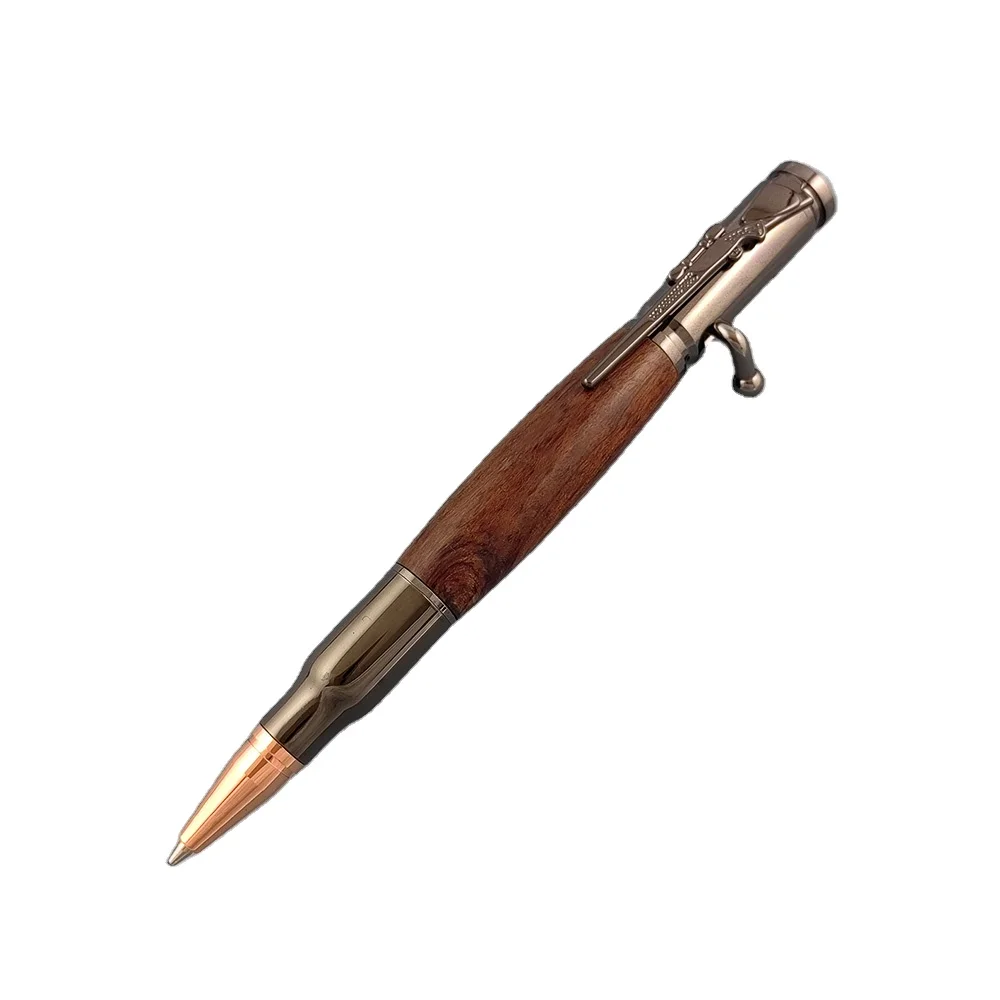 Luxury Brass Pen Kits Wooden Barrel Ballpen Outdoor self-defense Original Solid Wooden Bolt action Hunter Pen with Custom