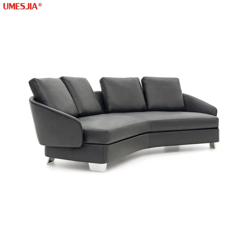 Modern Italy Style Luxury Lawson Medium semi-round sofa Living Room Genuine Leather Sofa With Stainless steel Leg