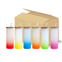 NEW STYLE 25oz  sublimation blank Color Glass Tea Cup Frosted Gradient Drinking Water Glass Tumbler Mug with bamboo lid