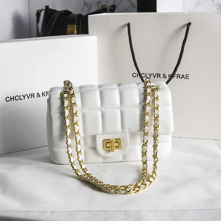 Summer Hot Sell New Style Luxury Fashion Weave Gold Chain Plaid Shoulder Crossbody Handbag 2021 Quality Cute Women Hand Bags