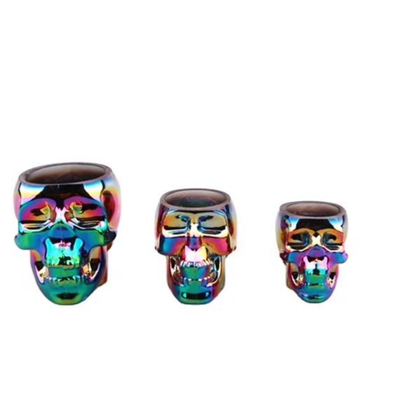 2022 new design colored wide mouth skulls-shaped glass storage glass candle holder jar wholesale mason cups