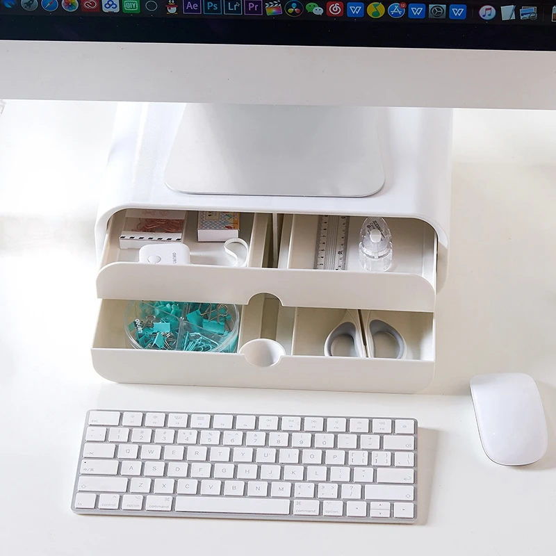 
Multifunctional 2 Colors Plastic Home Office Desk Organizer Cube Storage Shelf Computer Stand Storage Holders Racks With Drawer 