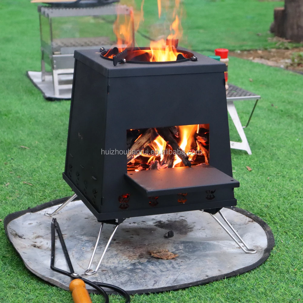 Small Outdoor Camping Portable Wood Burning Square Shape Camping Stove