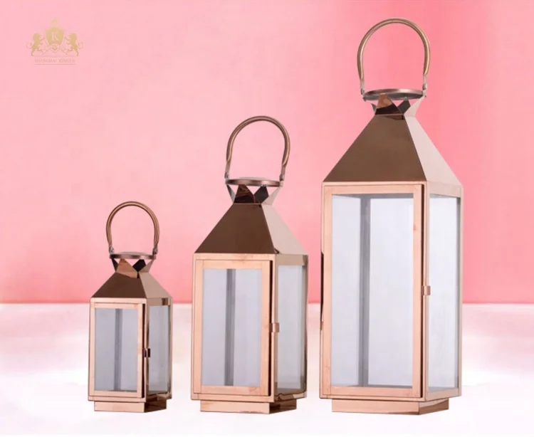 Candle Holder Copper Lamps Lantern Set Events Home Decoration for Wedding Rose Gold Pink Metal Stainless Steel Rectangle 1 Color