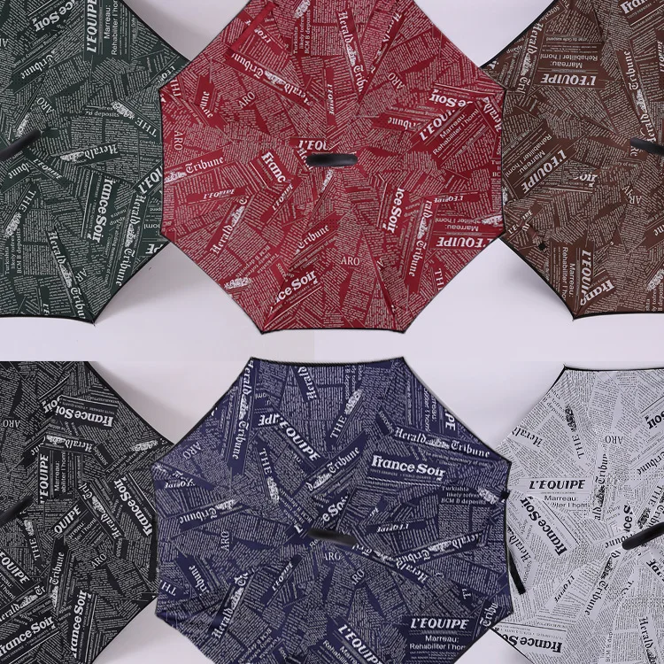 ZD087 Self Stand Upside Straight Bumbleshoot Large Double Layer Reverse Long Parasol Big C Type Handle Car Inverted Umbrella