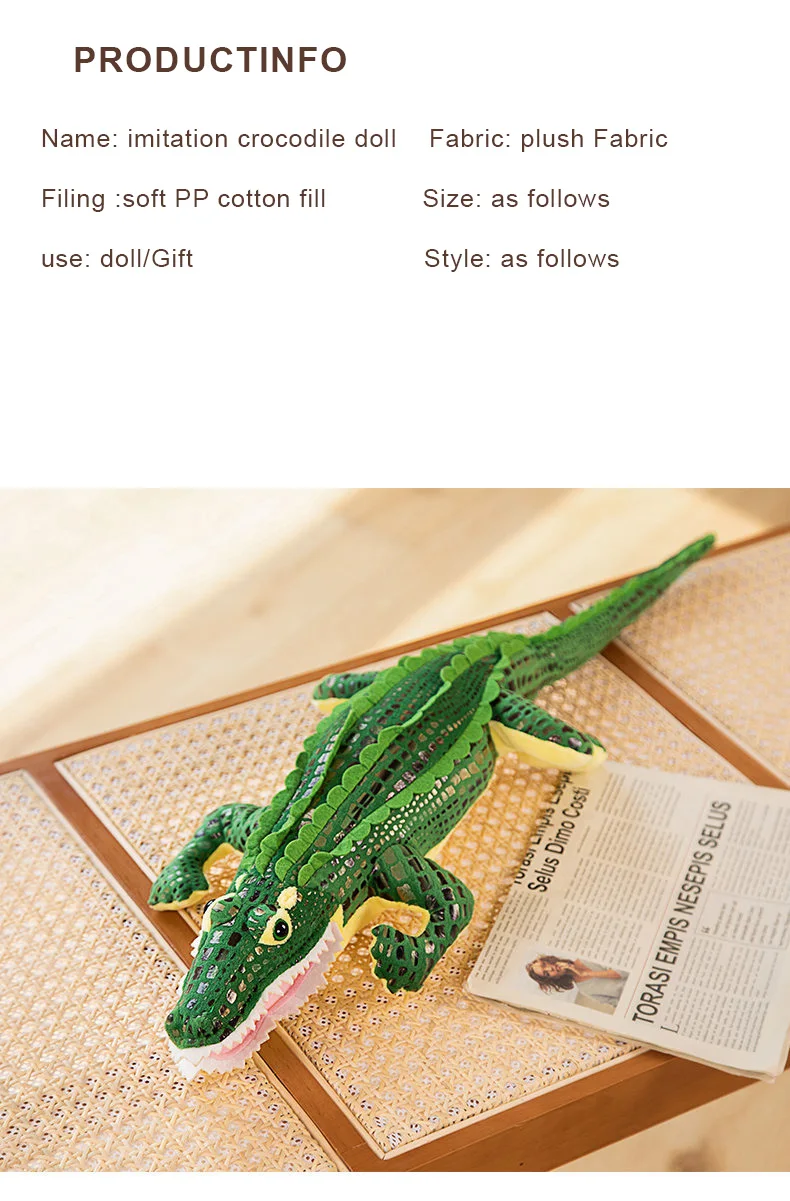Realistic halloween plush stuffed animal custom toy crocodile simulation alligator green plushies  Interactive plush toy