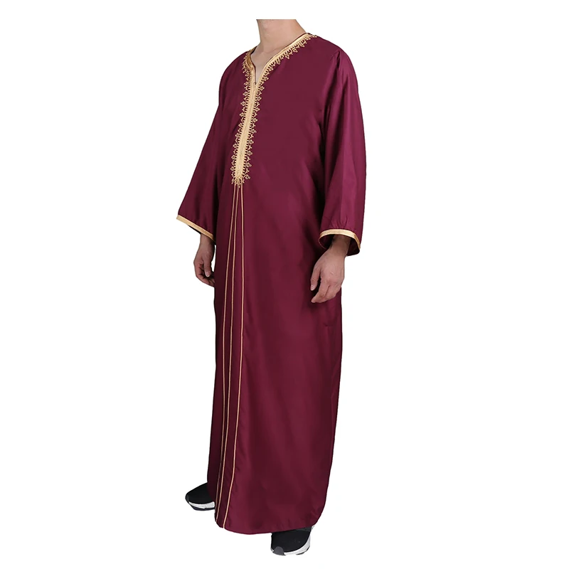 Muslim Morocco Style Modern Model Meticulous Design Delicate Decoration Exquisite Neckline Weaved Pattern Long Dress For Men