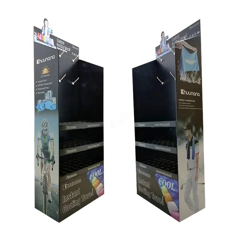 Matte Black Color Printing Cardboard Pegboard Display Custom POP Cardboard Shelf Display With Hooks