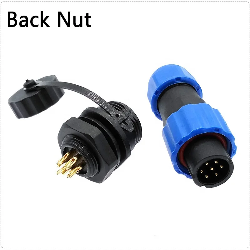 waterproof socket 1pin 2pin 3pin 4pin 5pin 6 7 9 10 12 14pin Waterproof connector SP20 Back Nut IP68 cable connector plug socket