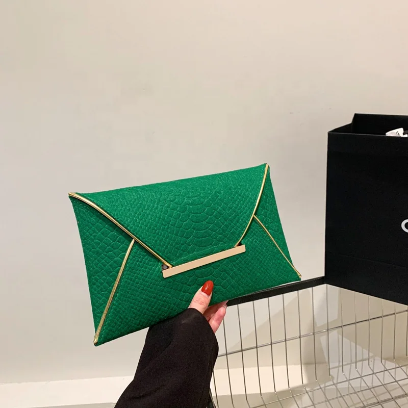 2024 Spring Fashion Women Envelope Evening Dinner Cluth Multi-color Elegant Flap Crocodile Pattern Felt Party Purse