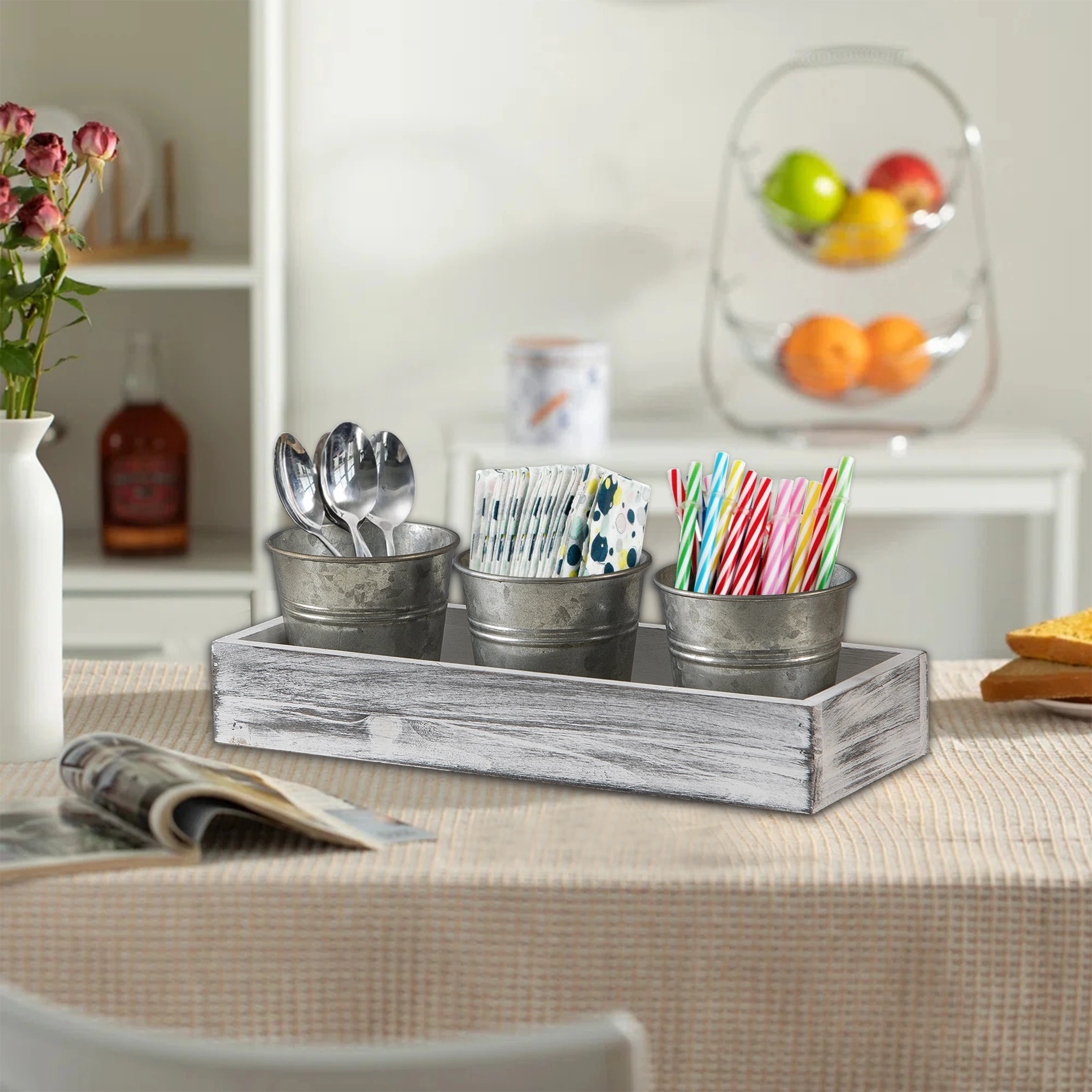 Handmade Herb Garden Planter Set Tray Metal Windowsill Plant Pots Rustic Wood Metal Galvanized Succulent Flower Planter Pot Set