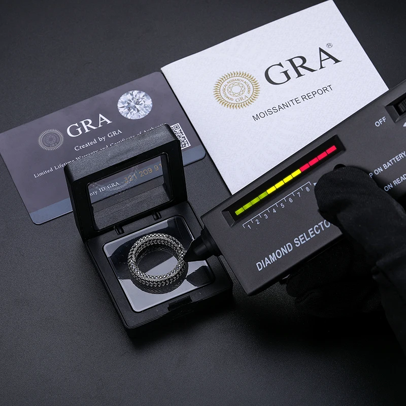 Rock Mens Jewelry Hip Hop Real 925 Sterling Silver Full Black VVS Moissanite Diamond Iced Out Stamp Finger Ring For Women Man