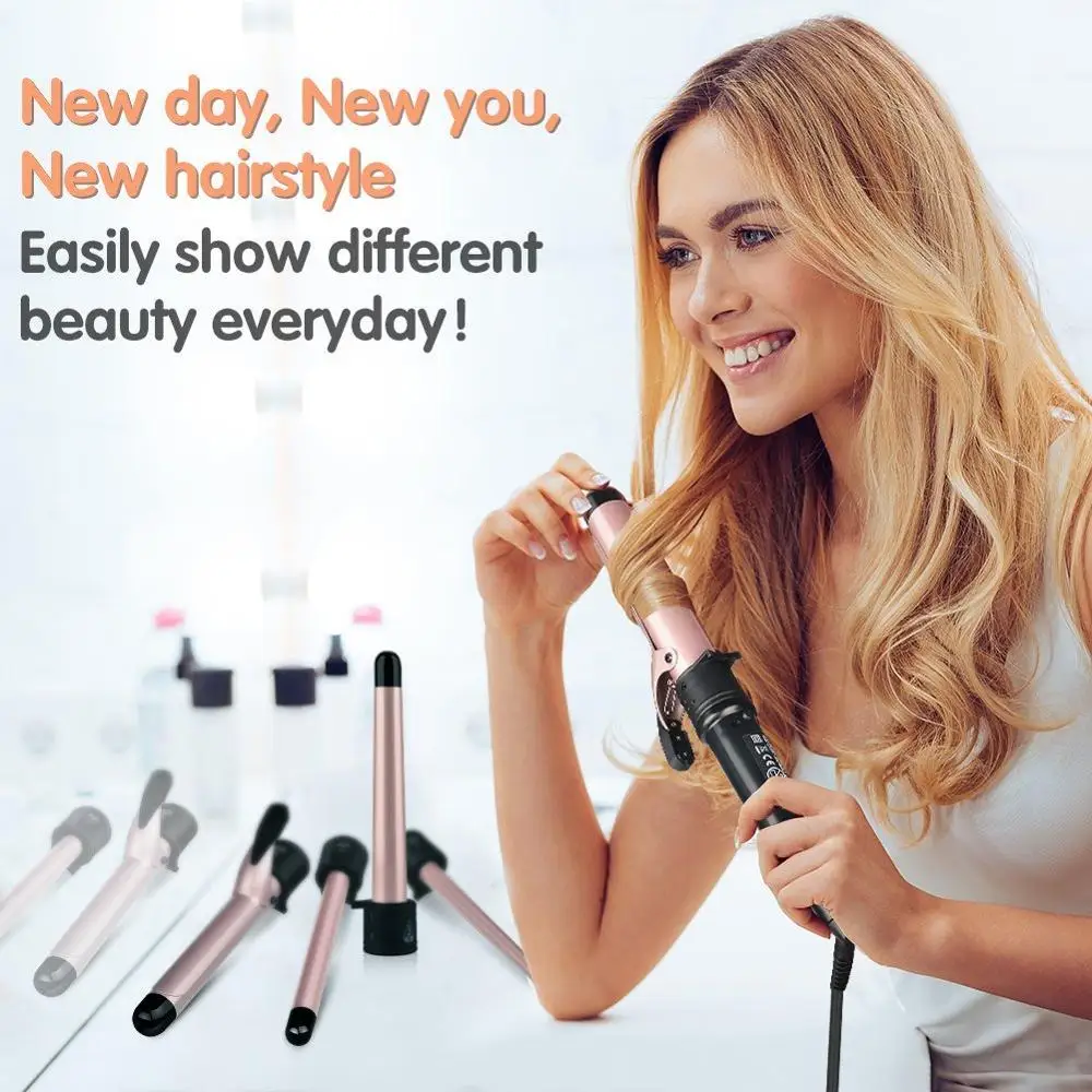 5 In 1 Clip Hair Iron Curls Anti-Scalding Hair Curling Iron Professional LCD Display Hair Curler Set