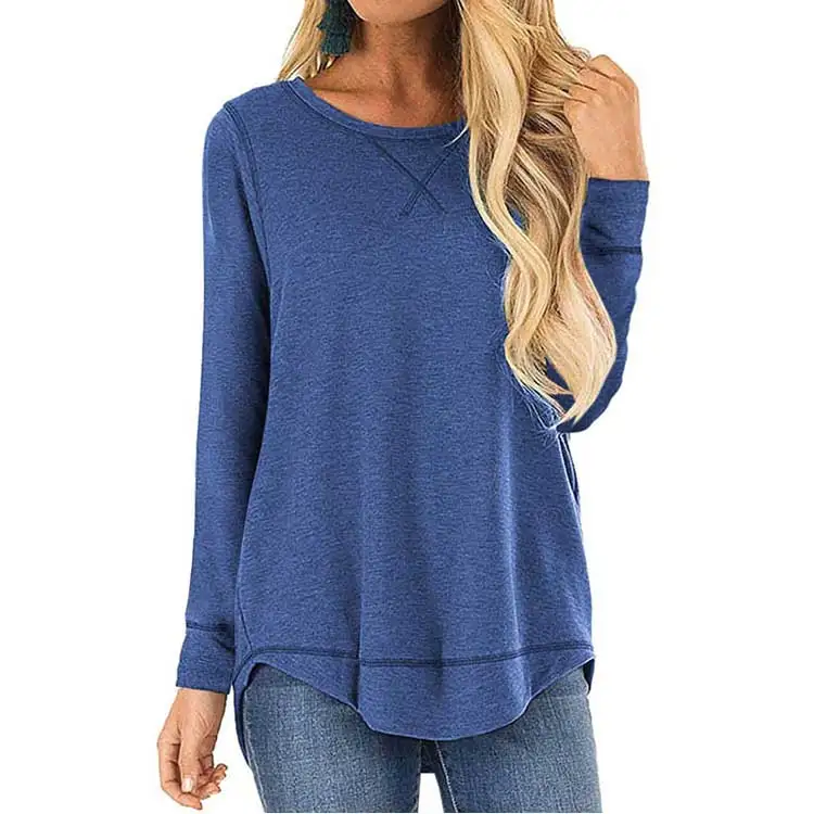 T-shirt Women In 2022 Korean Style Womens Loose Fit Long Sleeve Shirts Casual Loose Tunic V Neck Ladies Tops Side Split Tees