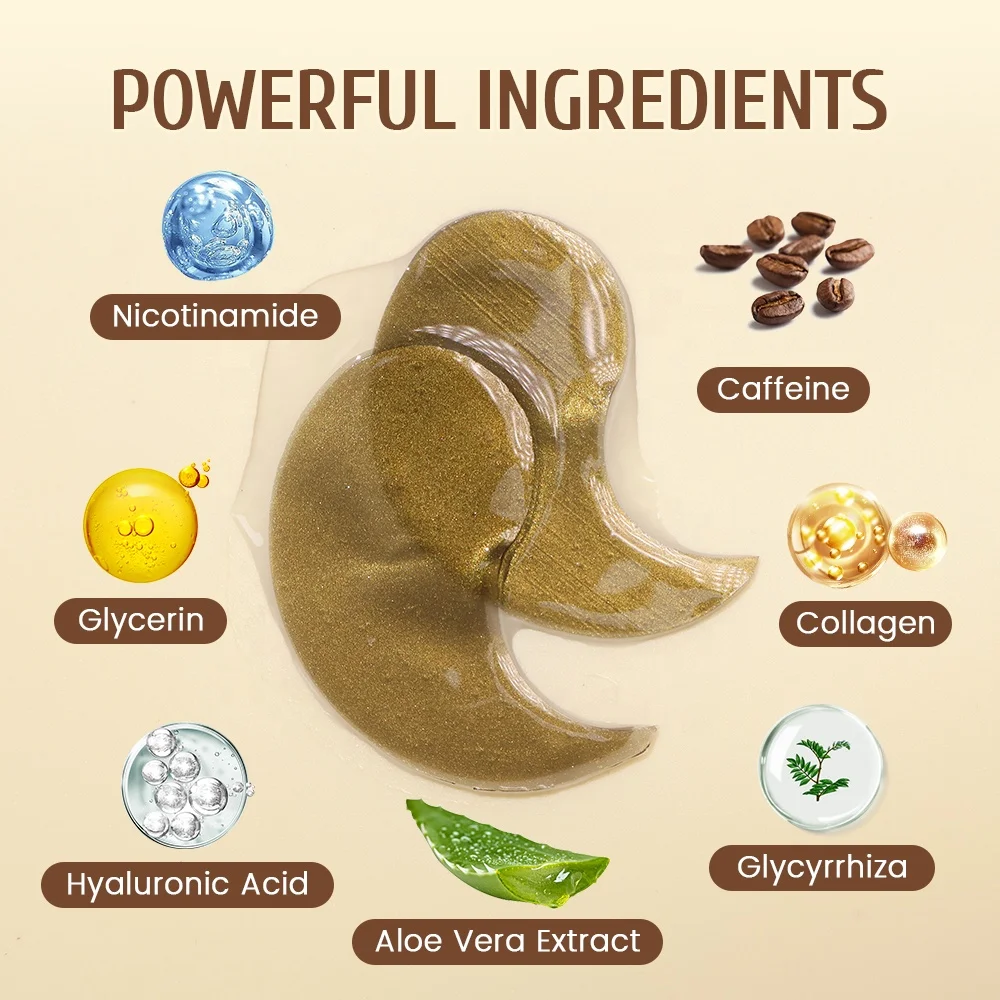 Private Label Lighten Dark Circles Fine Lines Wrinkle Eye Bags Hydrogel Vegan Caffeine Under Eyes Patches