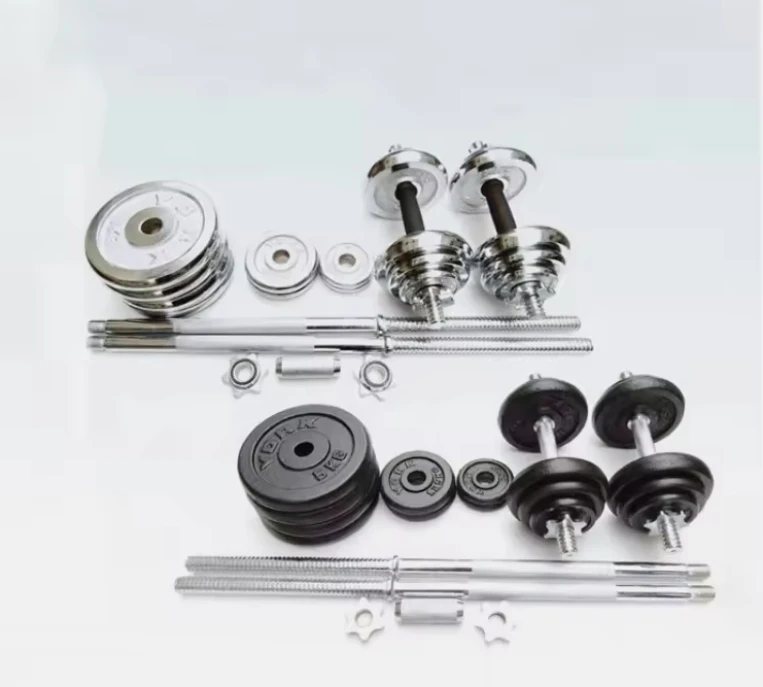 Home Gym Fitness High Quality Cast Iron Dumbbell Set Weight Lifting Chromed Adjustable Dumbbell Barbell Set